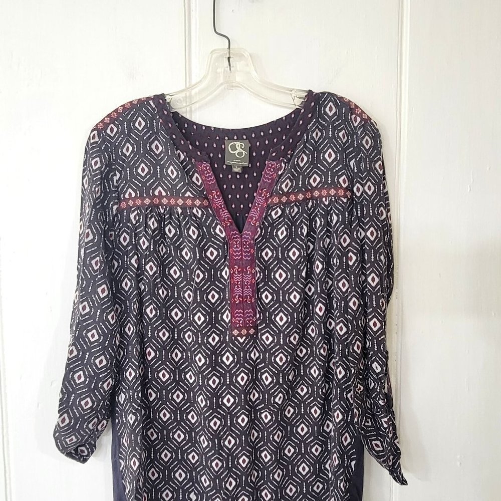 One September Boho Geometric Peasant Blouse Anthropologie - Picture 2 of 5